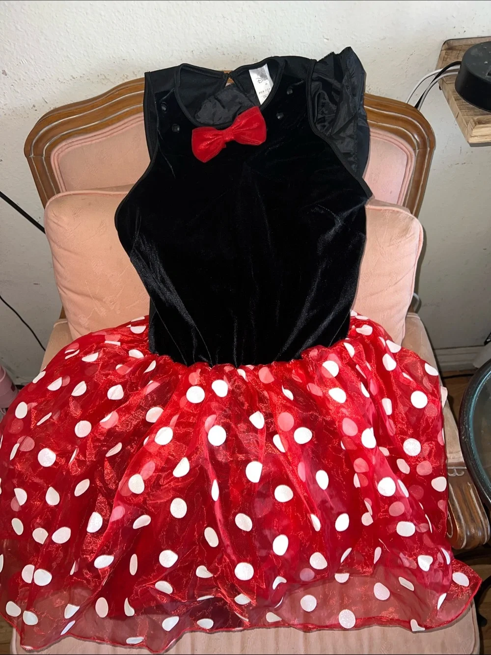 Disney Black Velvet Bodice with Red Polka Dot Tutu Dress
